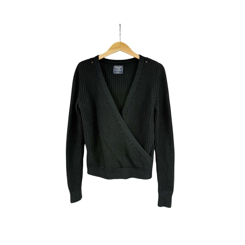 Abercrombie And Fitch Faux Wrap Sweater Black Ballet Core Womens Size Small